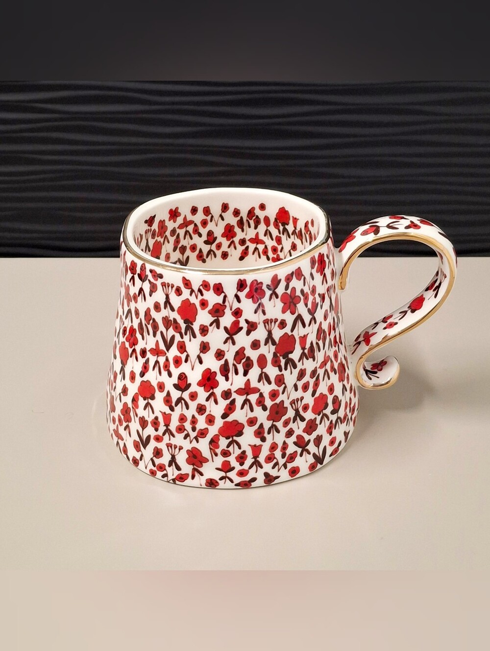 Anthrolpologie The Mud Fairy Mug - Red Flowers - Stoneware Coffee Mug